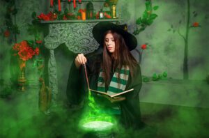 A Harry Potter wand that shoots fire-mystical atmosphere with colored smoke