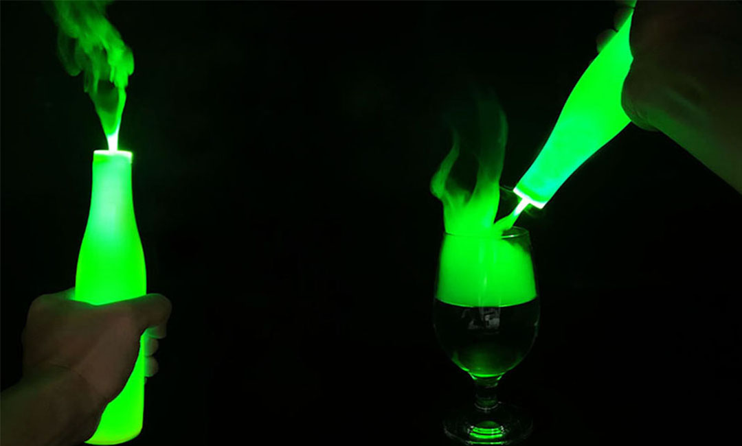 A lighting bottle that blows smoke