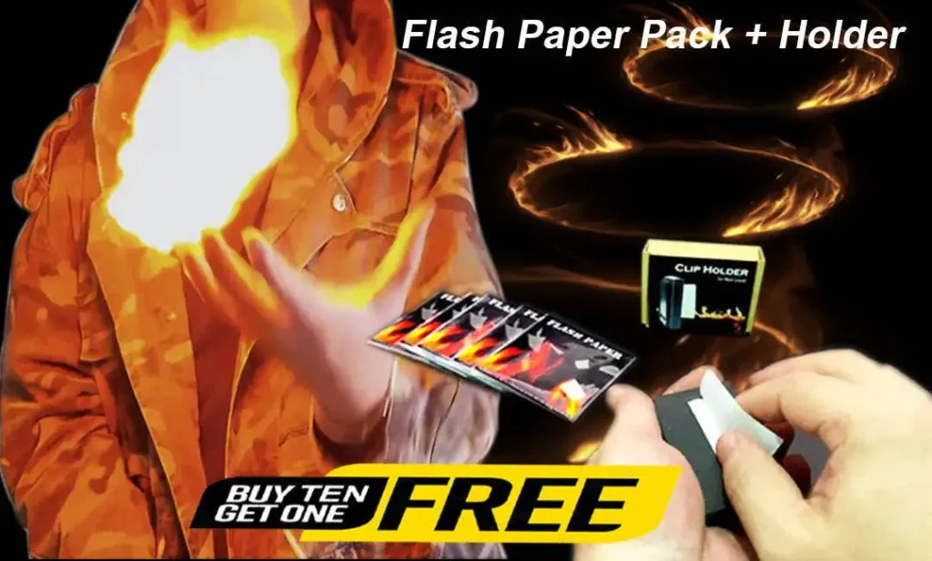 Flash paper wand set: flash paper pack and clip holder, buy ten get one free