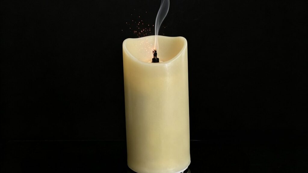 Candle that lights itself, just snuffed with a wisp of smoke