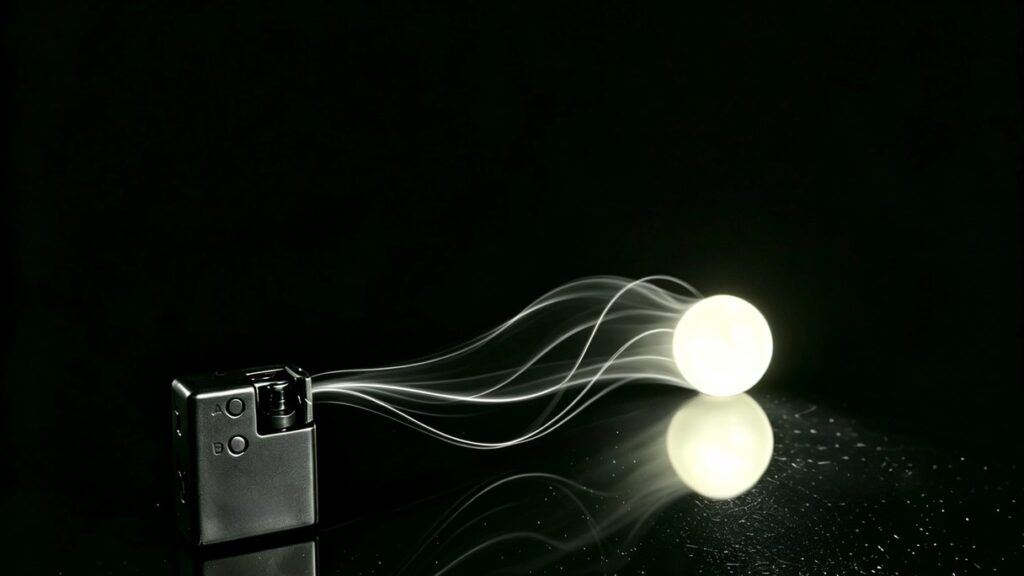 Magic invisible thread reel pulling a glowing ball