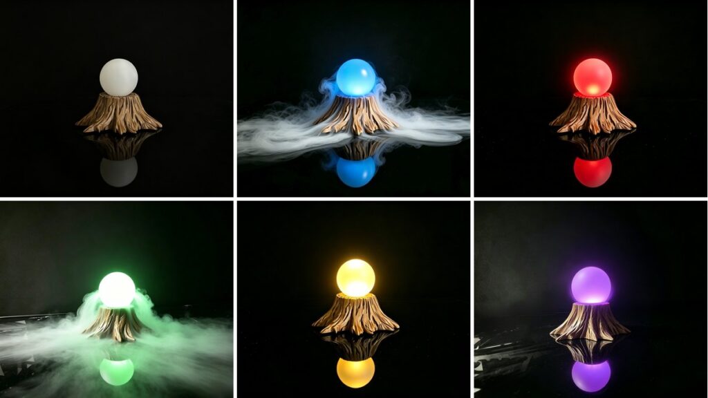 Magic lamp in six colours: white, blue, red, green, yellow and violet