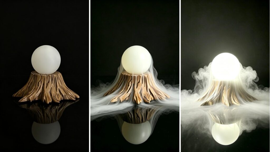 Magic lamp with smoke off, starting and full
