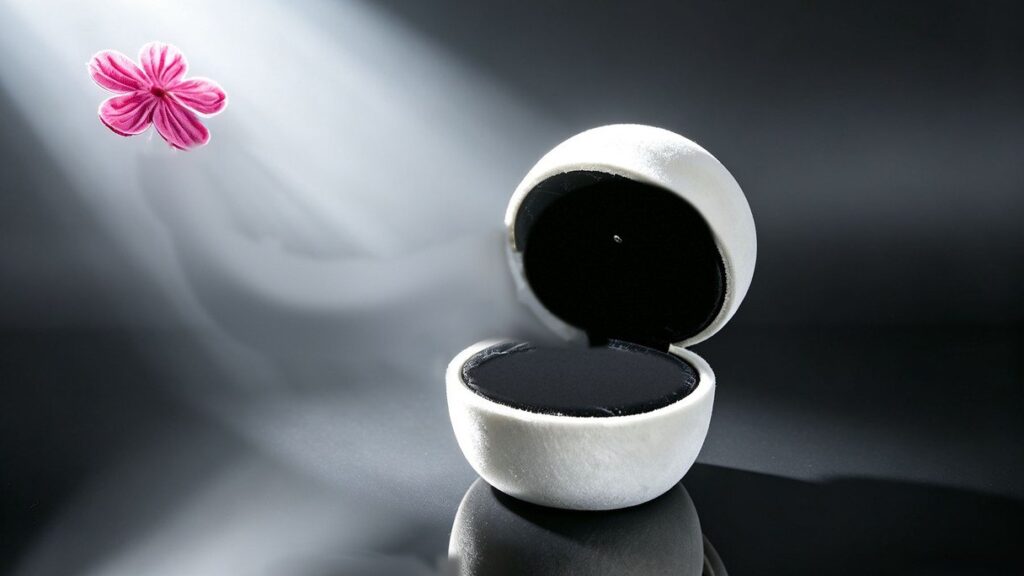 A petal flies into the proposal ring box